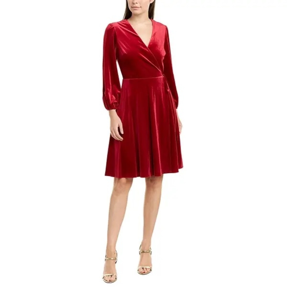 Tahari ASL red velvet wrap style dress 8